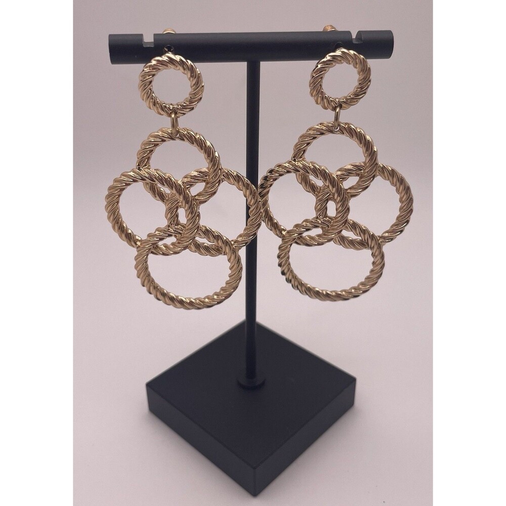 Statement Goldtone Rope Linked Hoops Drop Earrings